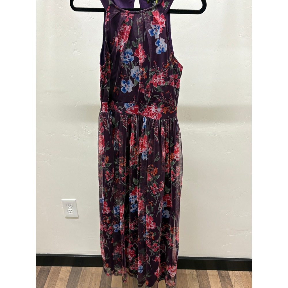 Candolite Petite Purple Floral Mesh Maxi Dress‎ Sleeveless PM DB7359-MLP-21542RH